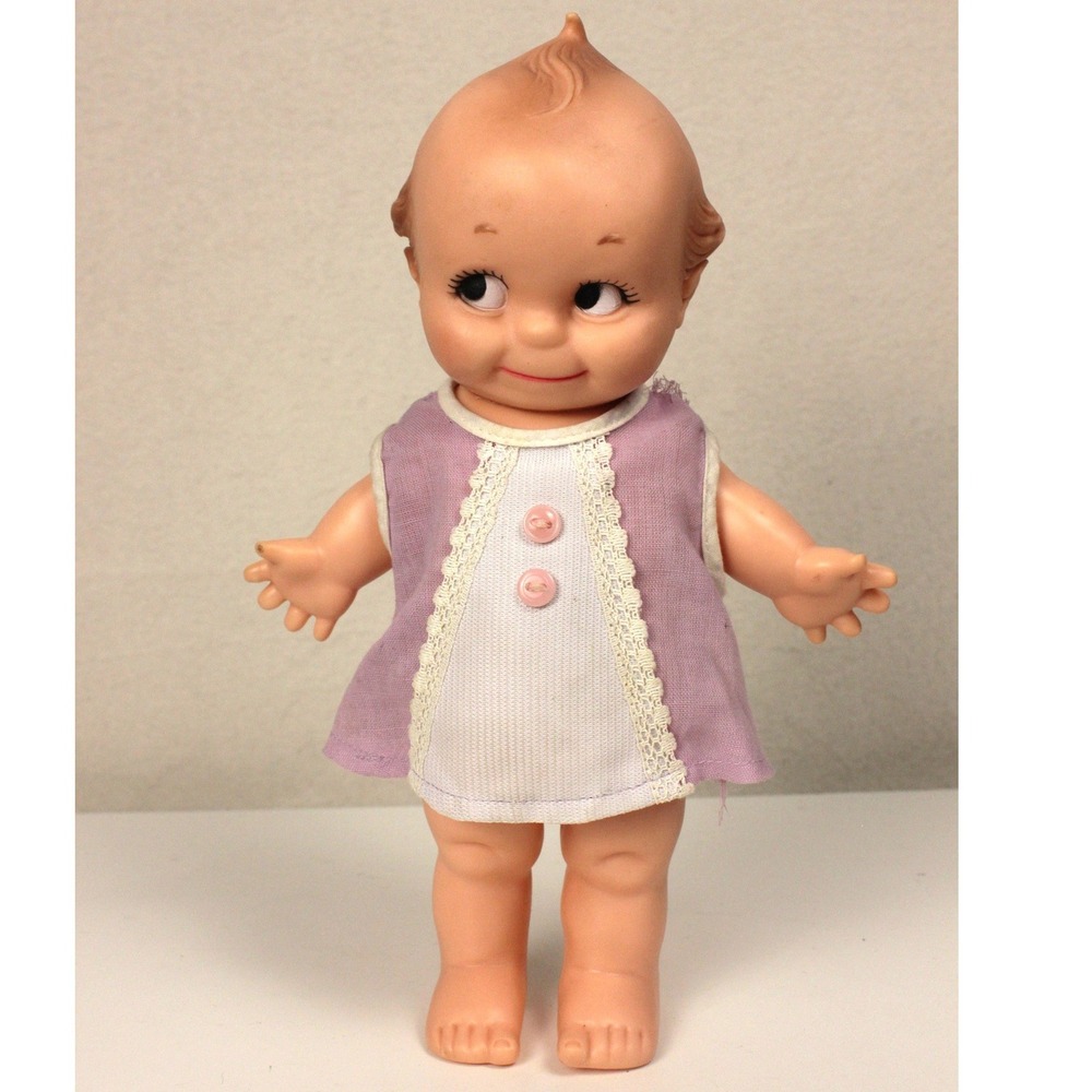 Vintage Cameo Kewpie Baby Doll 1974 Vinyl Purple Dress 10" Cute Collectible